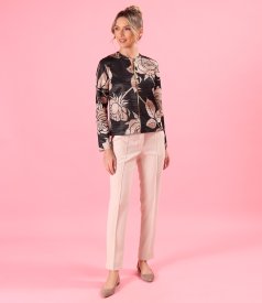 Blouse with gold metallic thread and front zipper