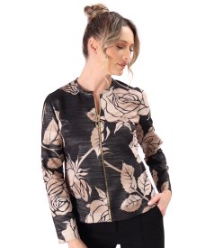 Blouse with gold metallic thread and front zipper