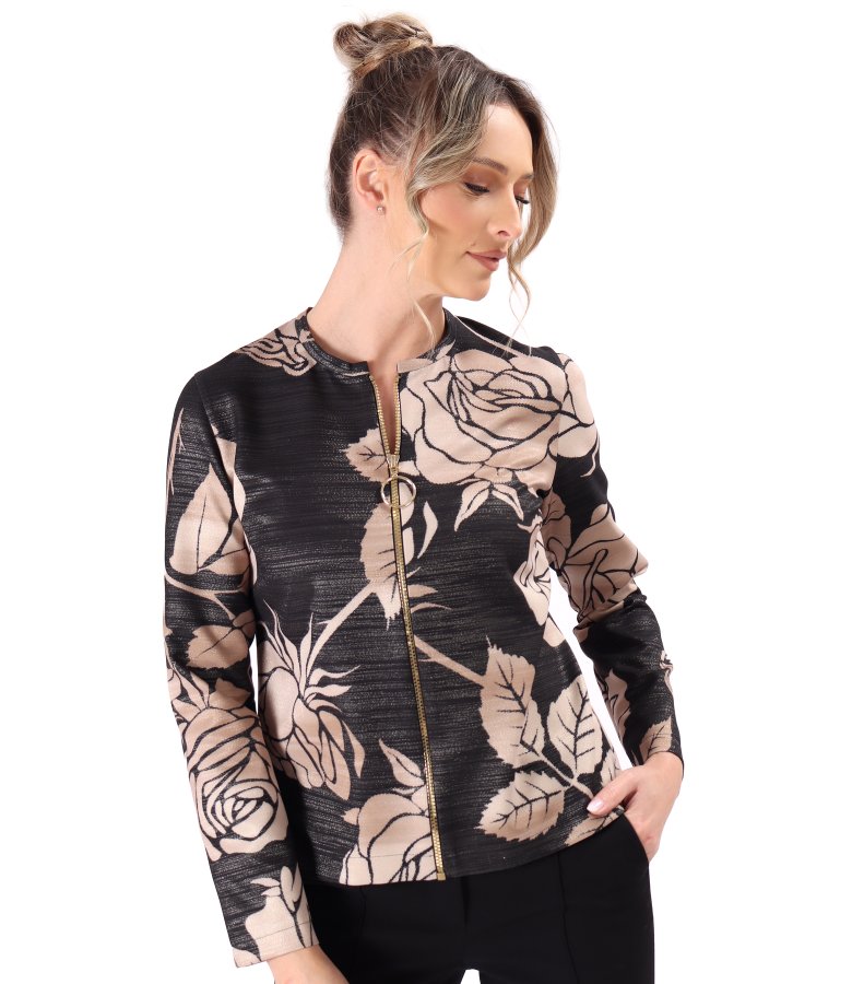 Blouse with gold metallic thread and front zipper