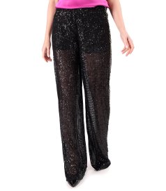 Sequin elegant pants with a gold chain on the right side