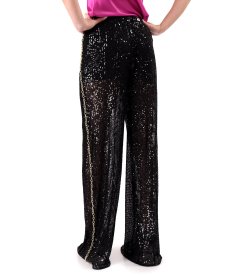 Sequin elegant pants with a gold chain on the right side