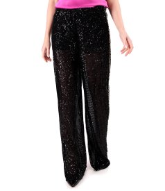 Sequin elegant pants with a gold chain on the right side
