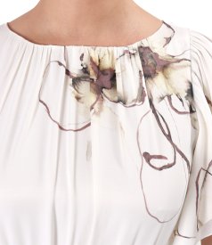 Elegant midi dress in floral-print satin viscose