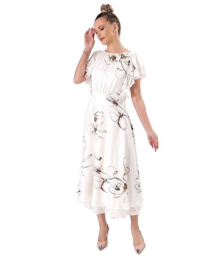 Elegant midi dress made of satin viscose with a floral print