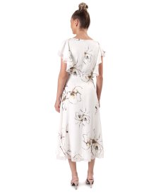 Elegant midi dress in floral-print satin viscose