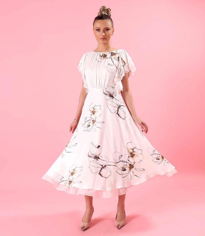 Elegant midi dress made of satin viscose with a floral print