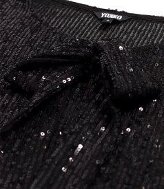 Loose blouse with short flared sequin sleeves