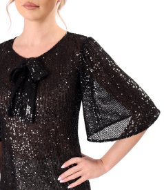 Loose blouse with short flared sequin sleeves