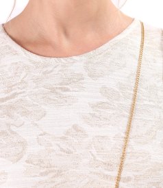 Viscose brocade evening dress with floral motifs and gold metallic thread