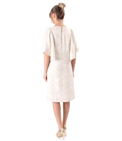 Viscose brocade evening dress with floral motifs and gold metallic thread