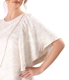 Viscose brocade evening dress with floral motifs and gold metallic thread