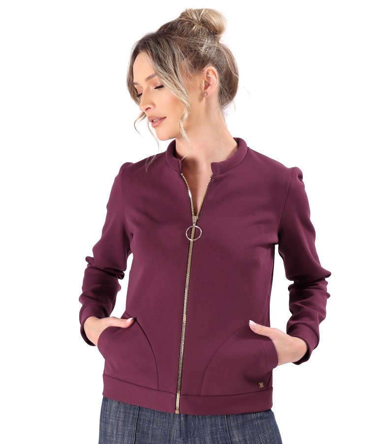 Scuba cotton blouse with front zipper