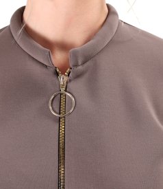 Scuba cotton blouse with front zipper