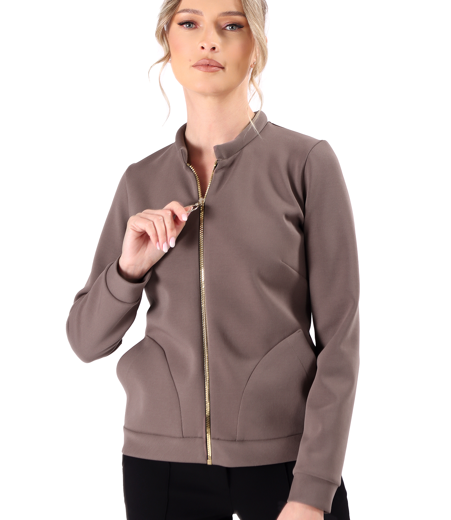 Scuba cotton blouse with front zipper