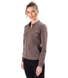 Scuba cotton blouse with front zipper