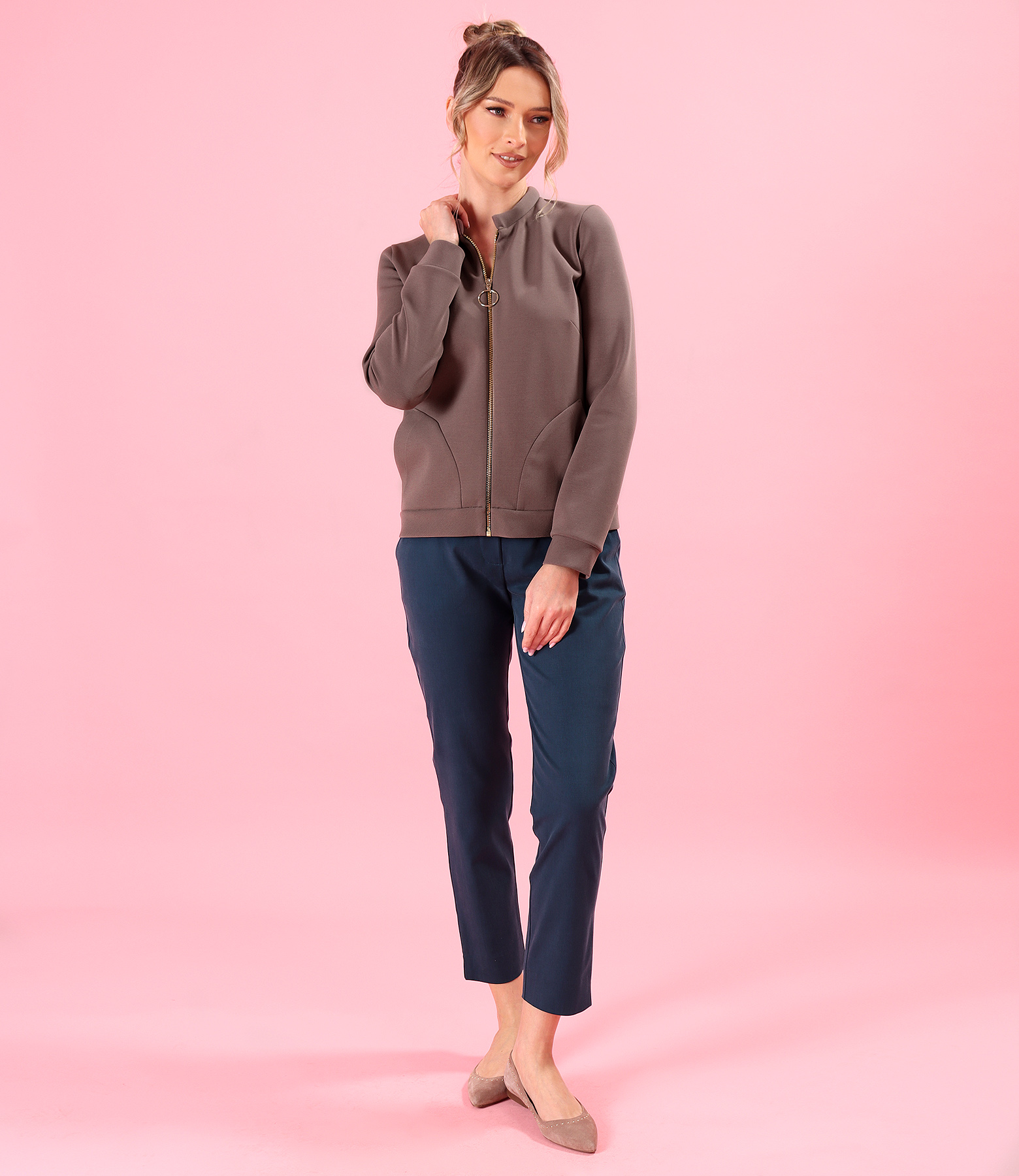 Scuba cotton blouse with front zipper