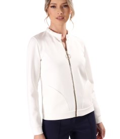 Bluza din stofa plina tip scuba cu bumbac cu fermoar pe fata