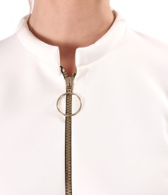 Scuba cotton blouse with front zipper