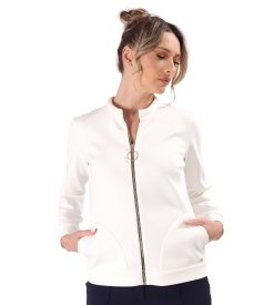 Scuba cotton blouse with front zipper