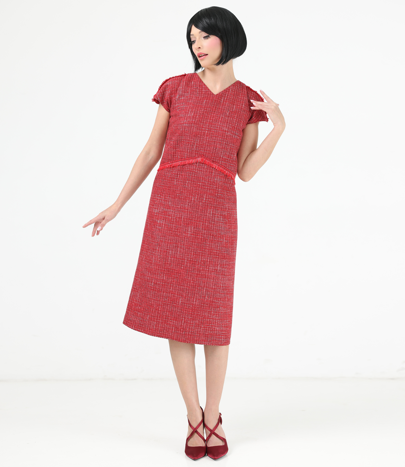 Elegant viscose dress with silver metallic thread