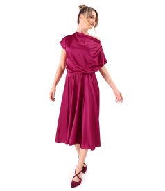 Stretch satin midi dress with a bateau neckline