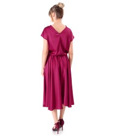 Stretch satin midi dress with a bateau neckline