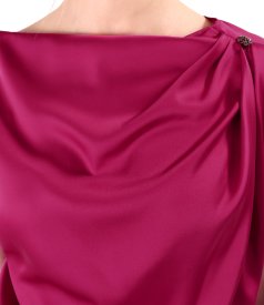 Stretch satin midi dress with a bateau neckline