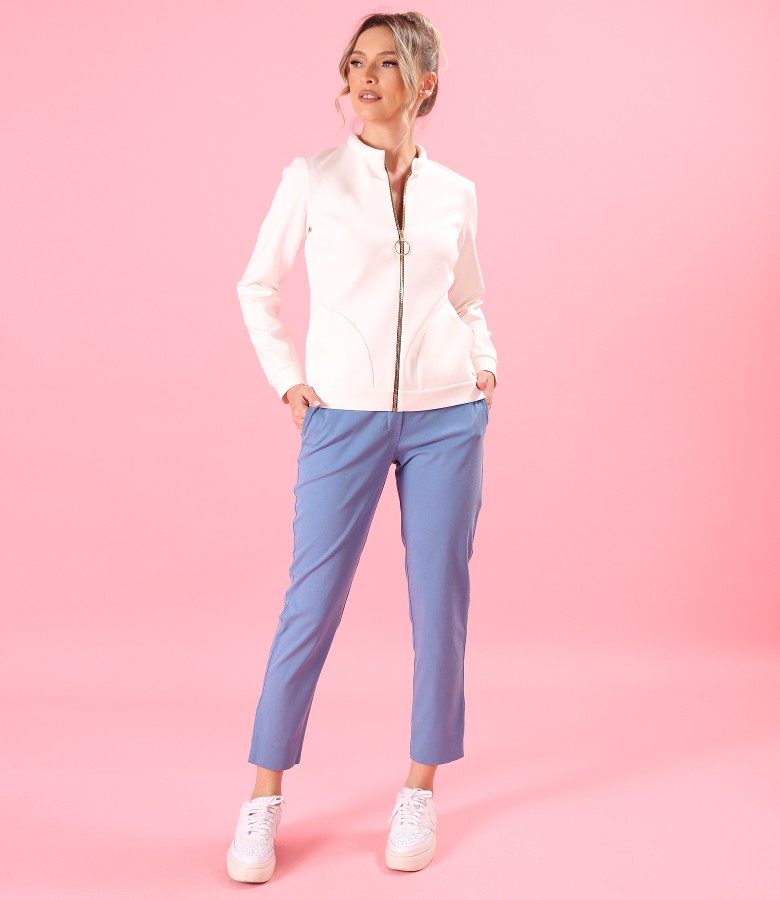 Scuba cotton blouse with ankle pants