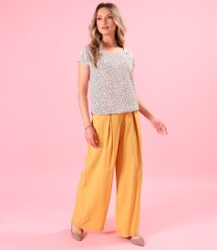 Wide-leg viscose trousers