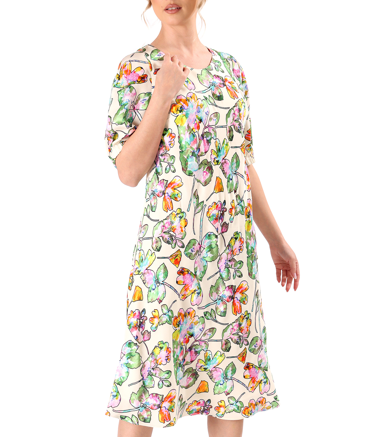 Viscose midi dress printed with floral motifs