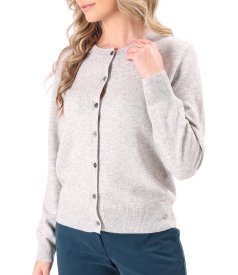 Cardigan tricotat din lana cu casmir cu nasturi pe fata