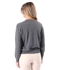 Cardigan tricotat din lana cu casmir cu nasturi pe fata