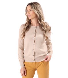 Cardigan tricotat din lana cu casmir cu nasturi pe fata