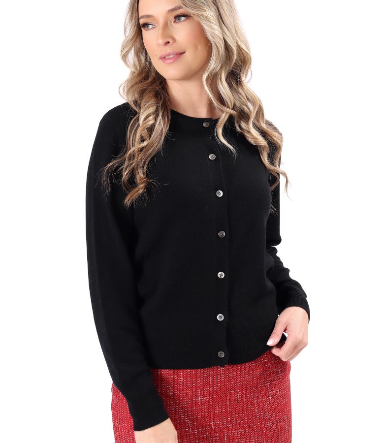 Knitted wool and cashmere cardigan with front buttons