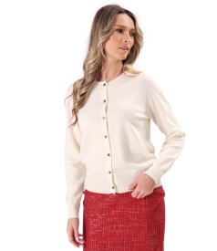 Cardigan tricotat din lana cu casmir cu nasturi pe fata