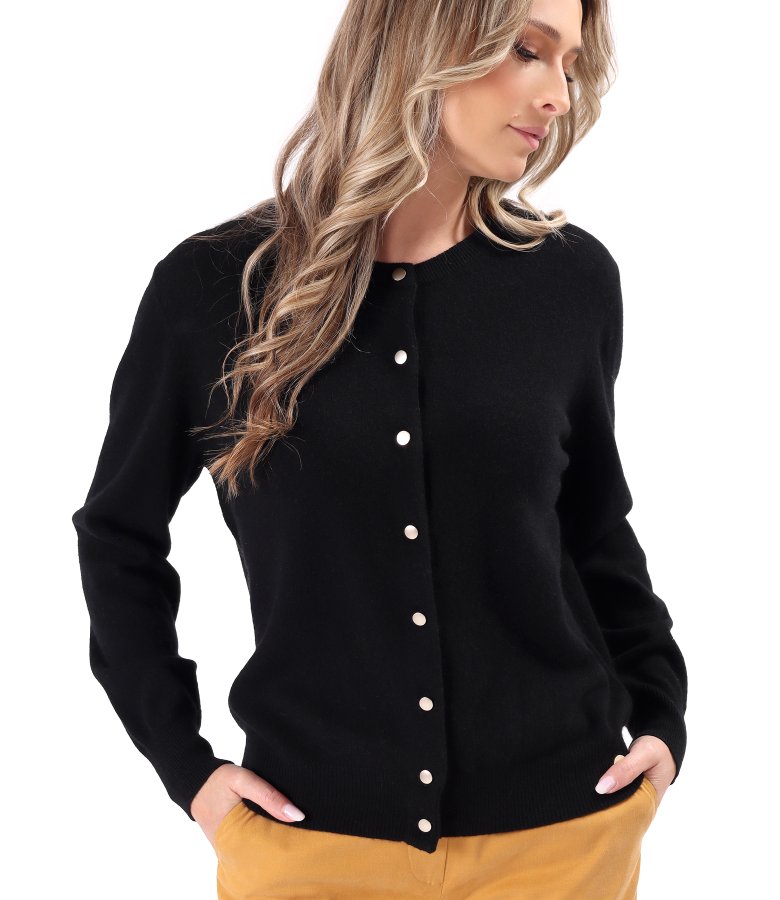 Cashmere knit cardigan with gold front buttons
