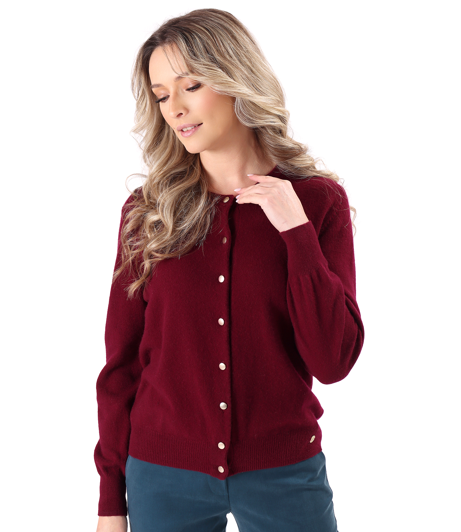 Cashmere knit cardigan with gold front buttons