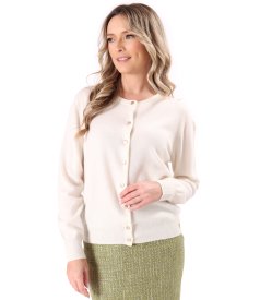 Cardigan tricotat din casmir cu nasturi aurii pe fata