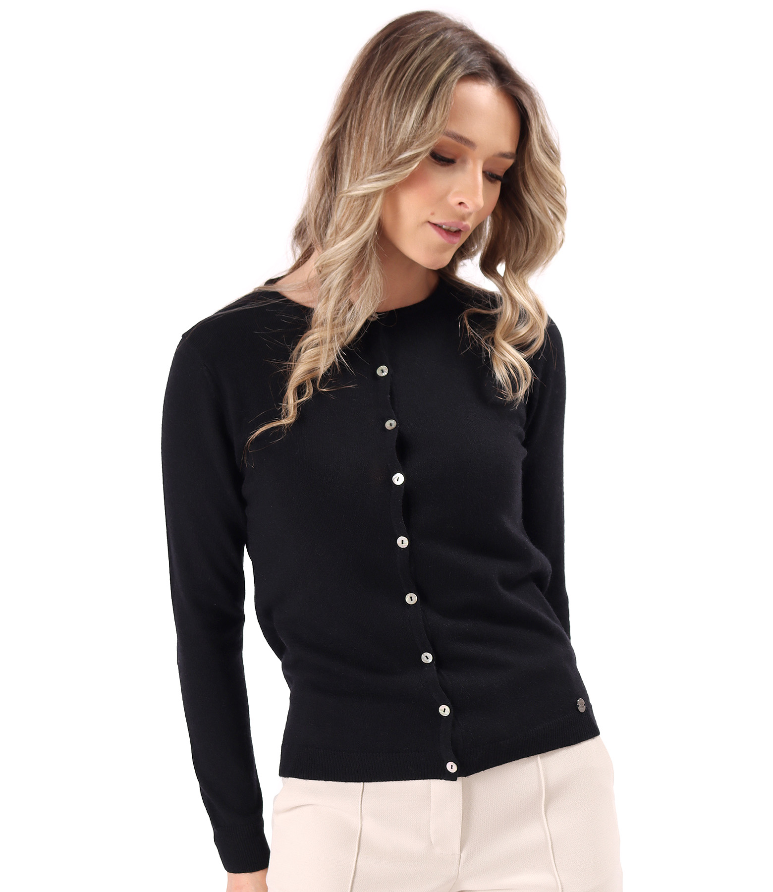 Knitted cardigan in cashmere, silk and wool