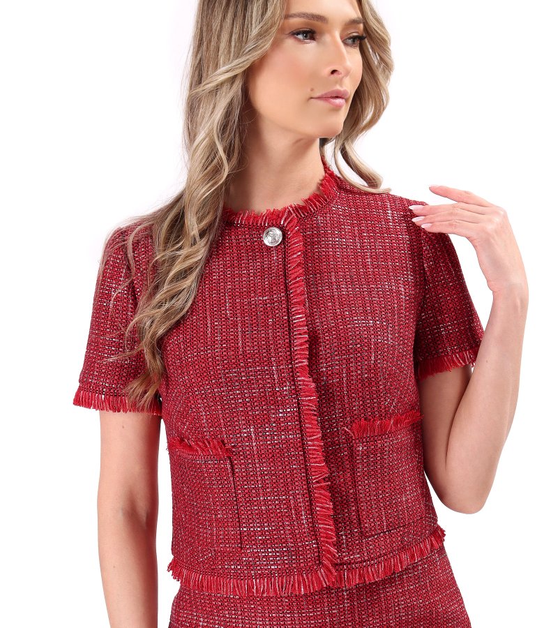 Boucl jacket in a viscose and cotton blend with short sleeves