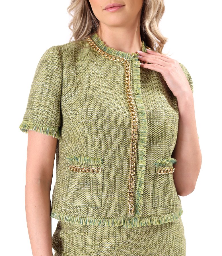 Boucl jacket in a viscose and cotton blend with short sleeves