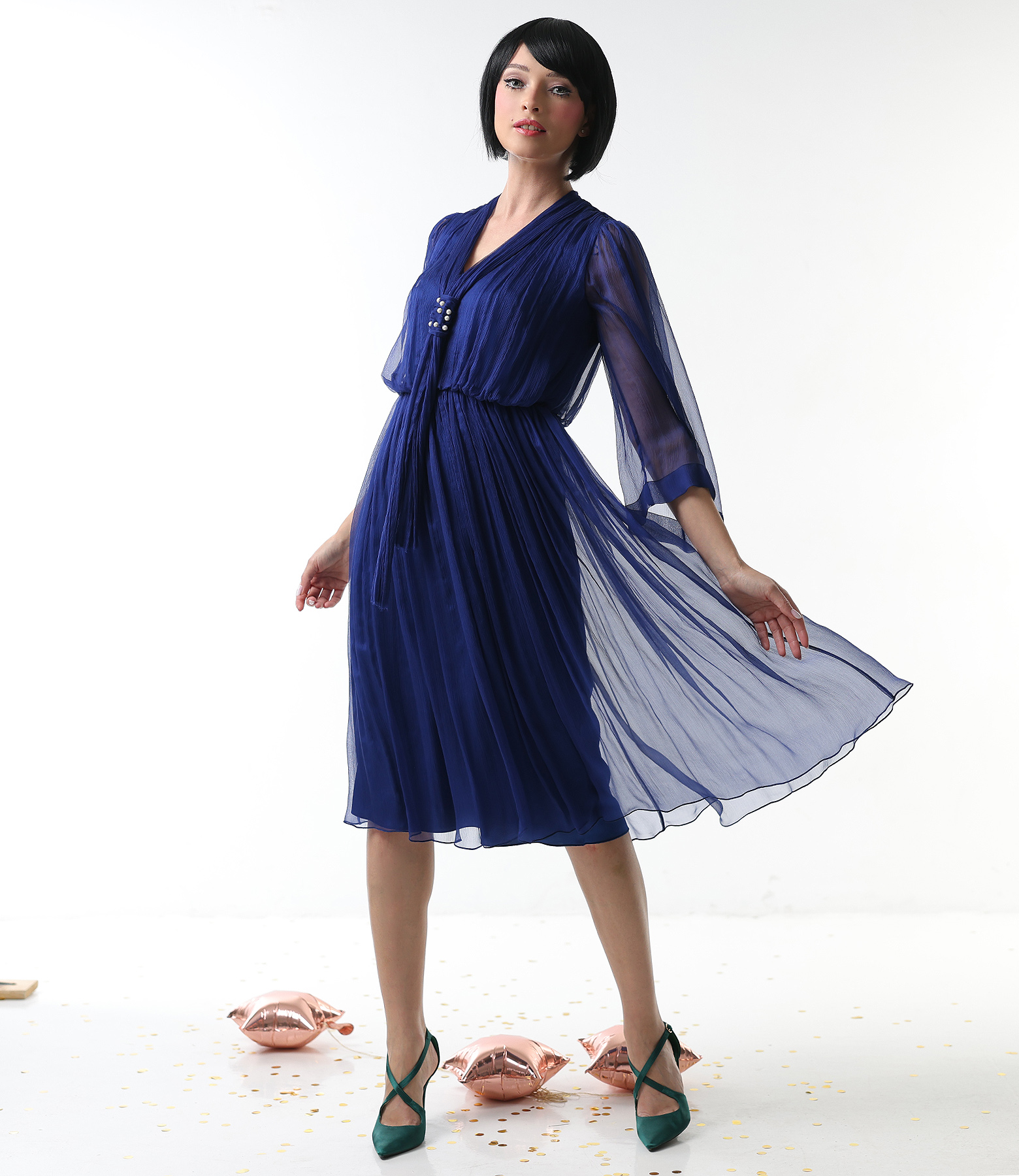 Evening dress in natural silk chiffon