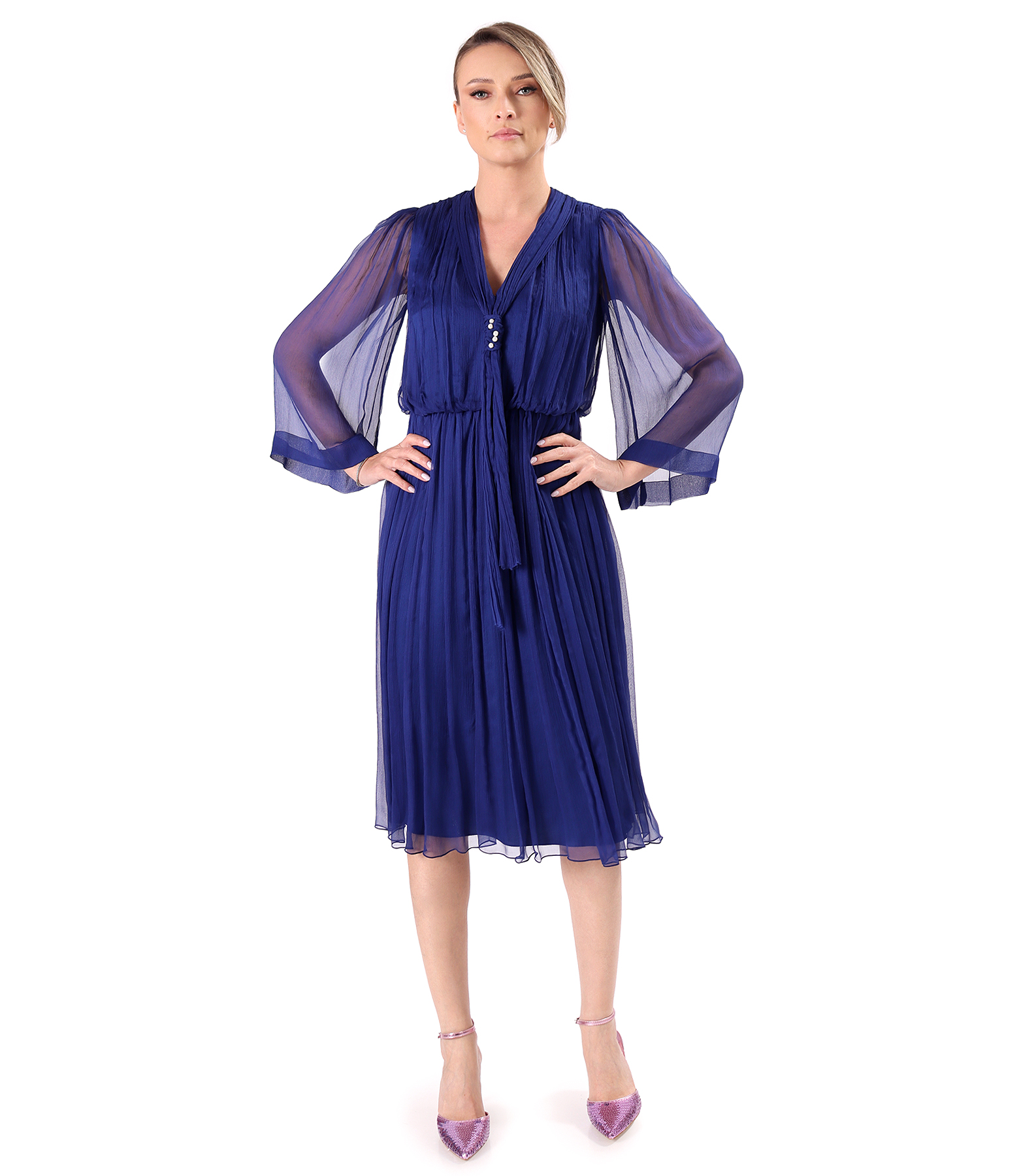 Evening dress in natural silk chiffon