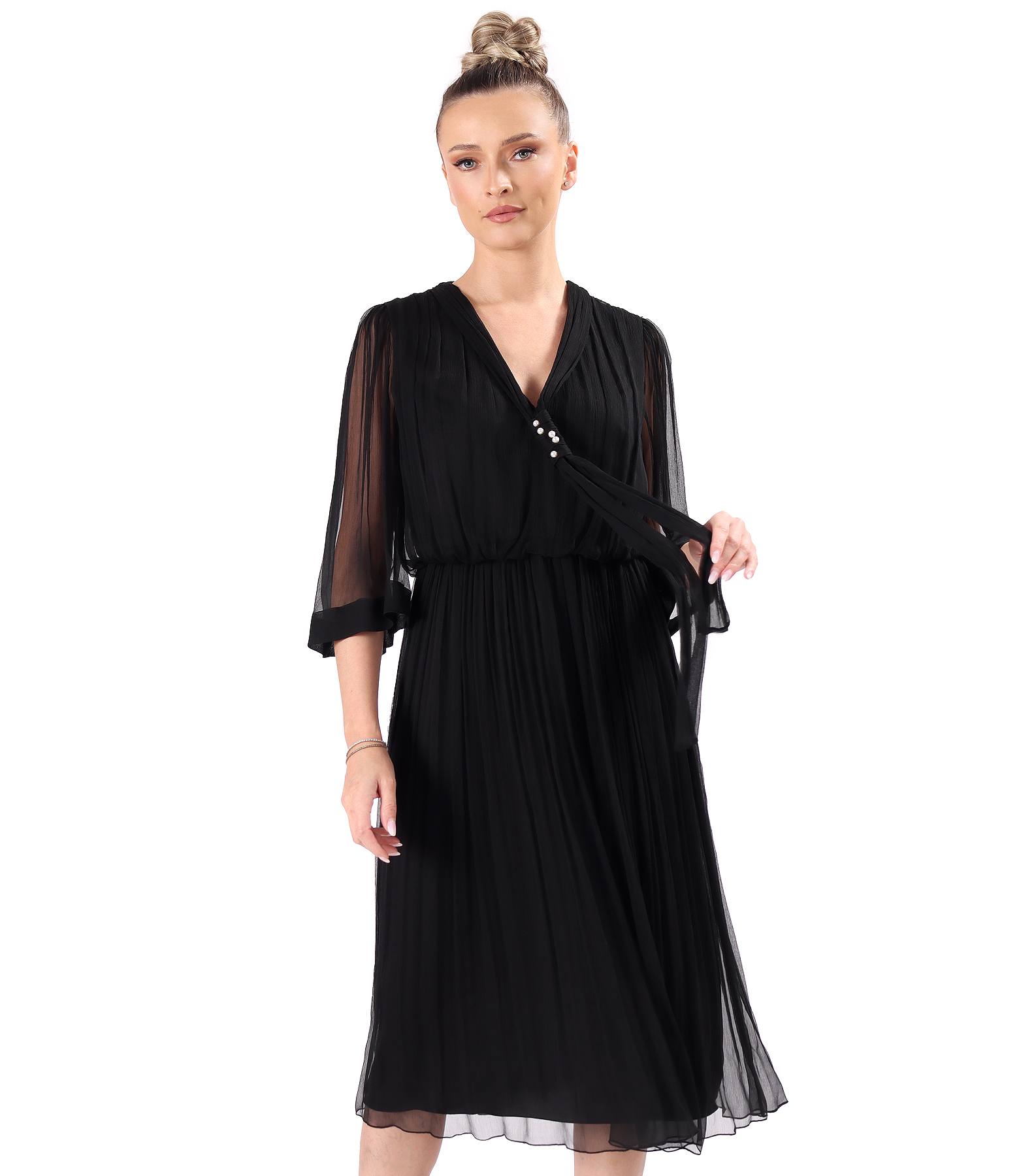 Evening dress in natural silk chiffon