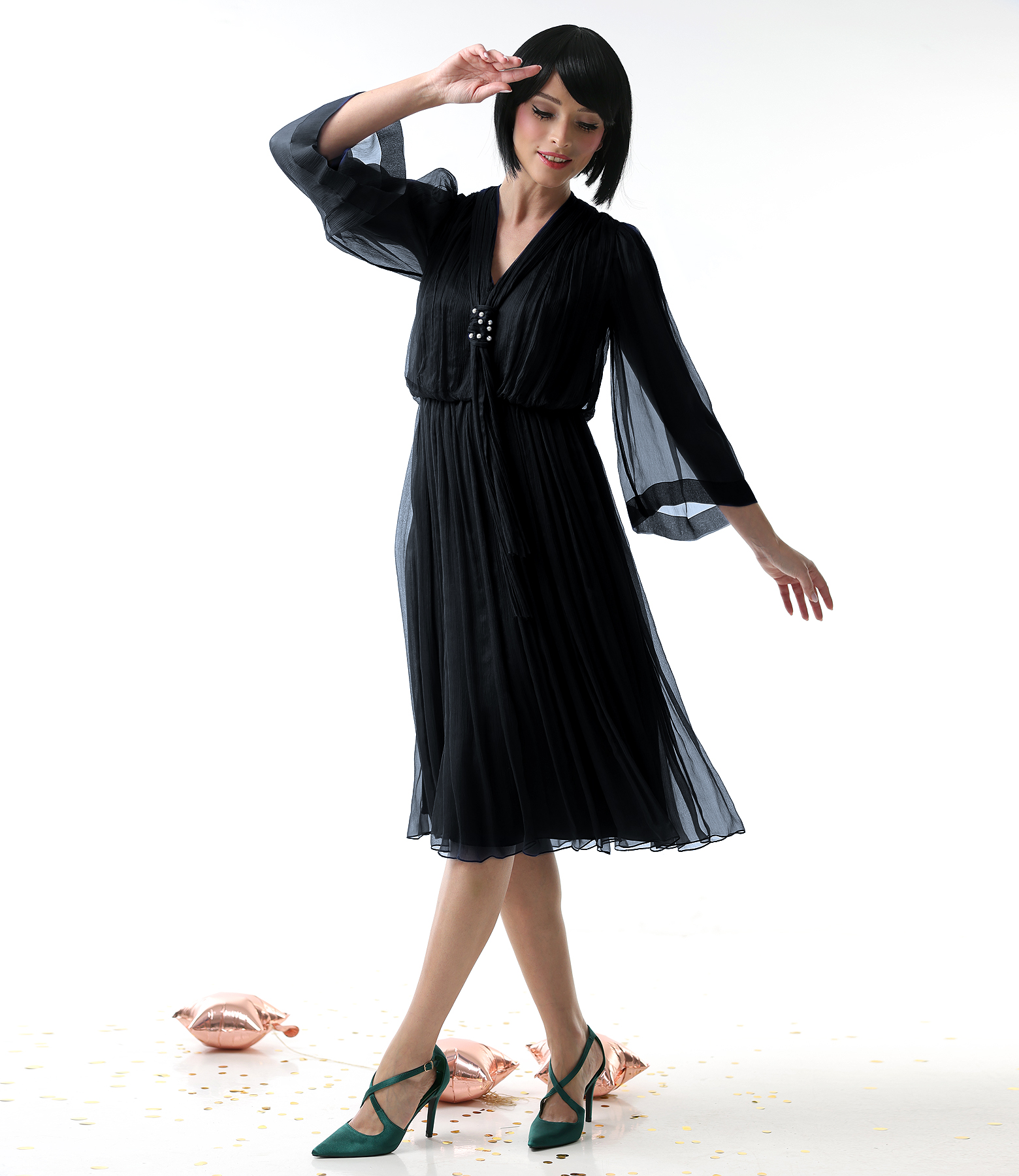 Evening dress in natural silk chiffon