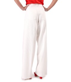 Wide-leg ivory denim-type cotton pants