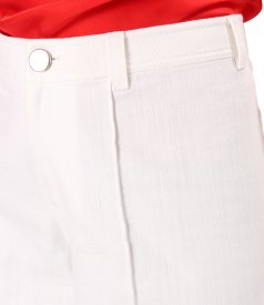 Wide-leg ivory denim-type cotton pants