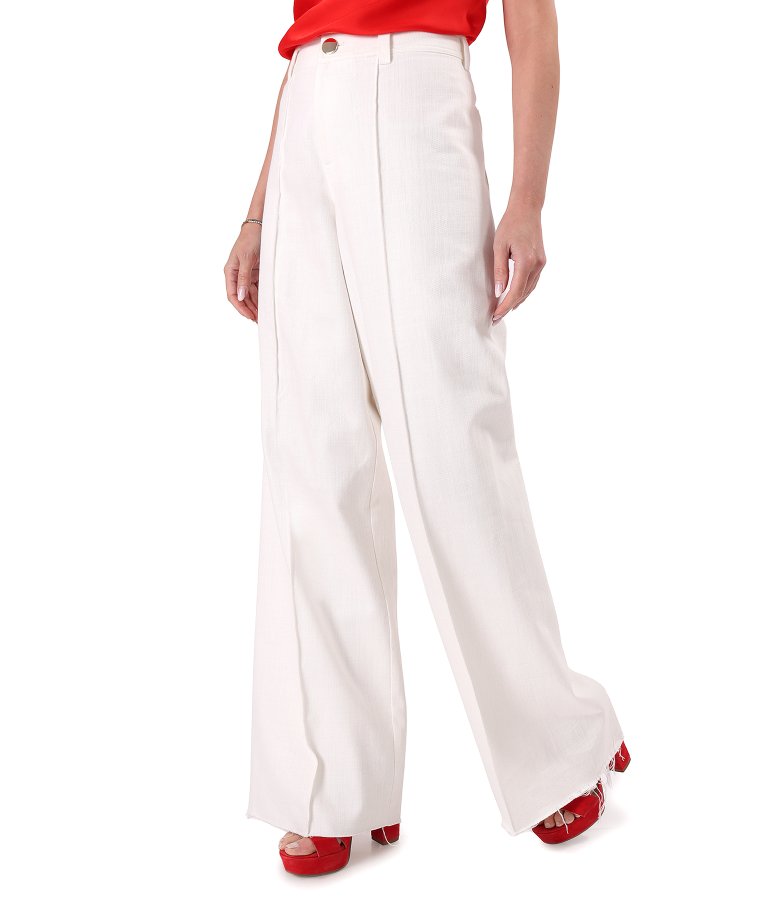 Wide-leg ivory denim-type cotton pants