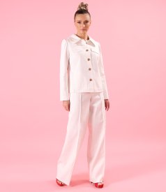 Wide-leg ivory denim-type cotton pants