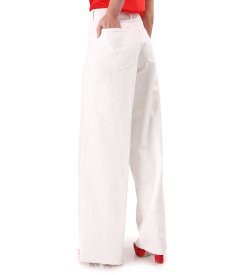Wide-leg ivory denim-type cotton pants